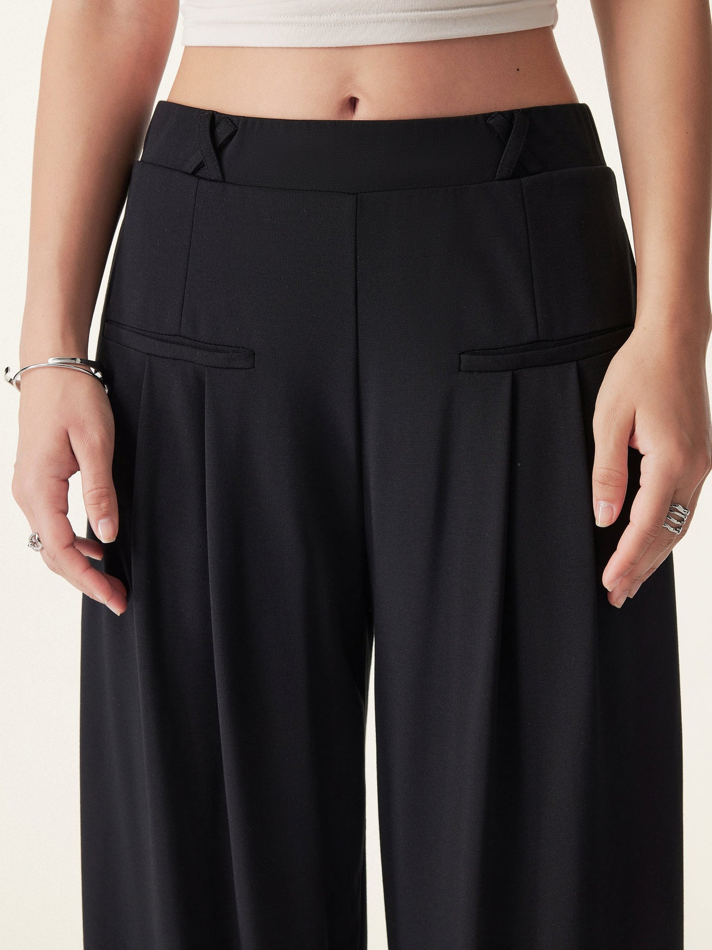 Bambu Ponte Geniş Paça Pantolon Orta Bel ve Cep Detaylı