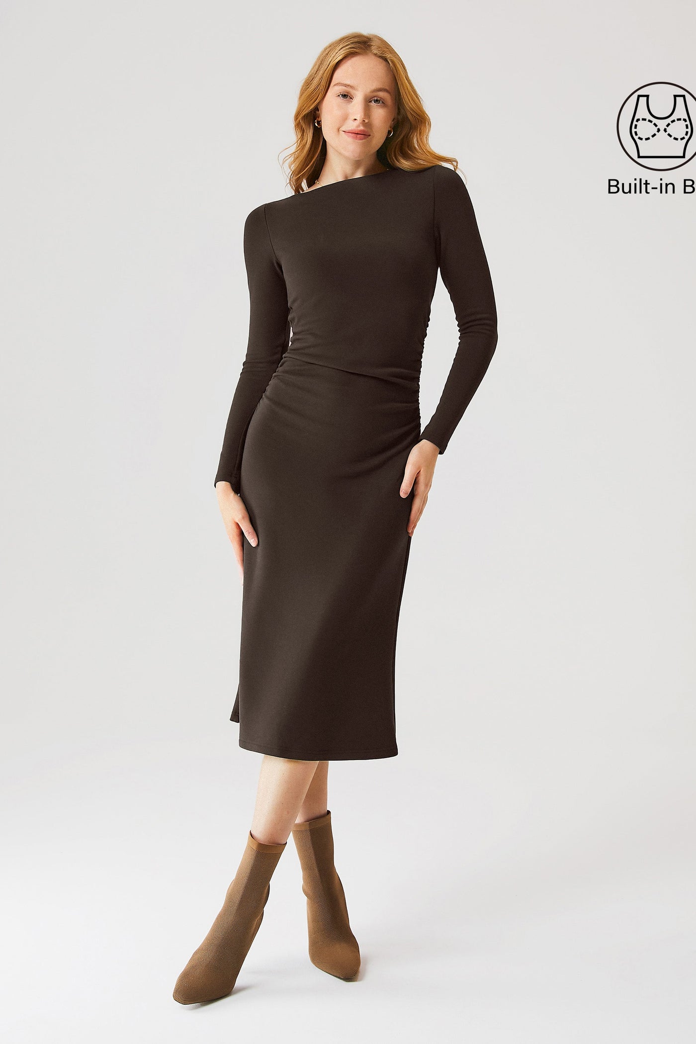 Termal Tekne Yaka Brami Midi Elbise