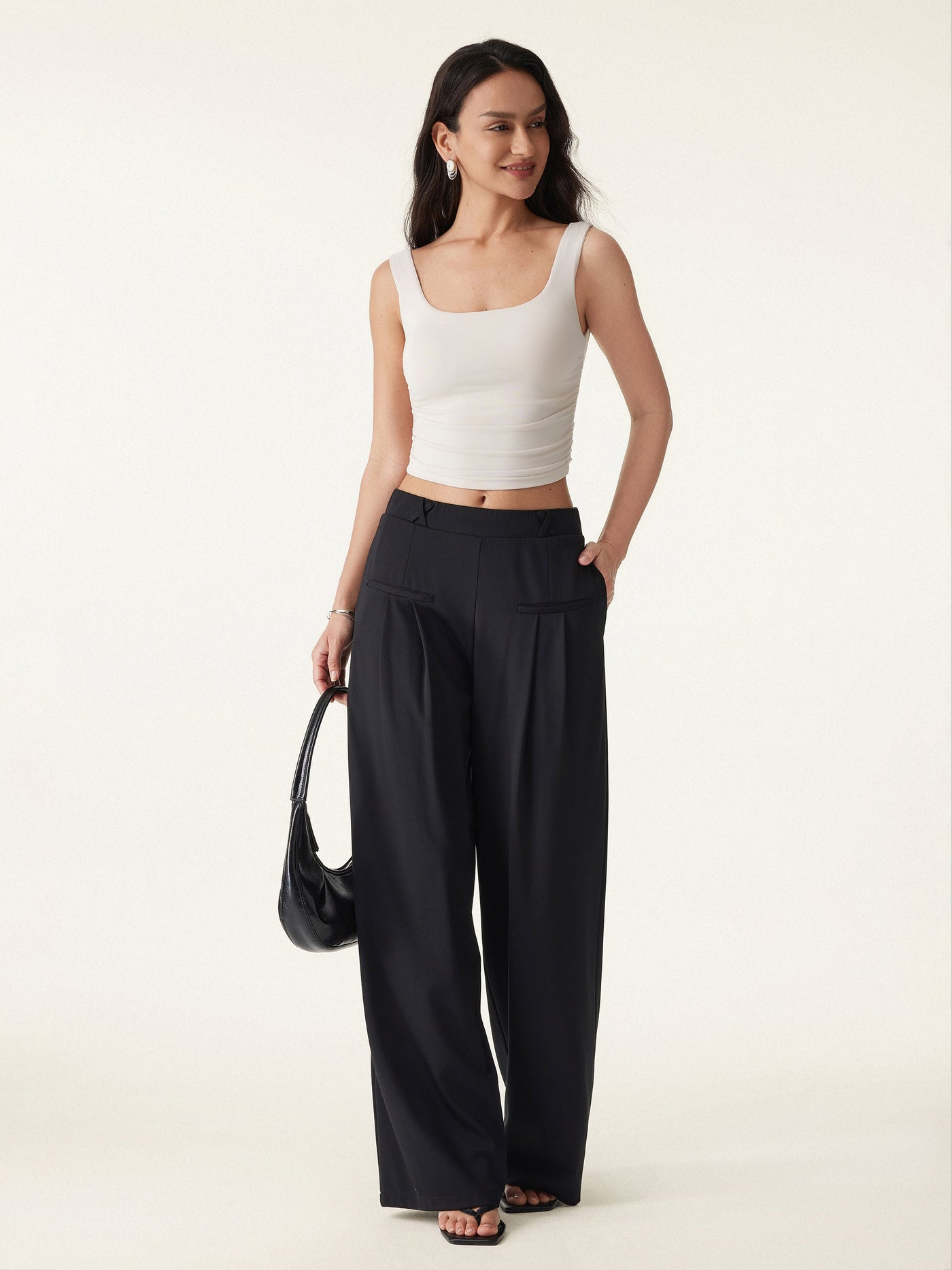 Bambu Ponte Geniş Paça Pantolon Orta Bel ve Cep Detaylı